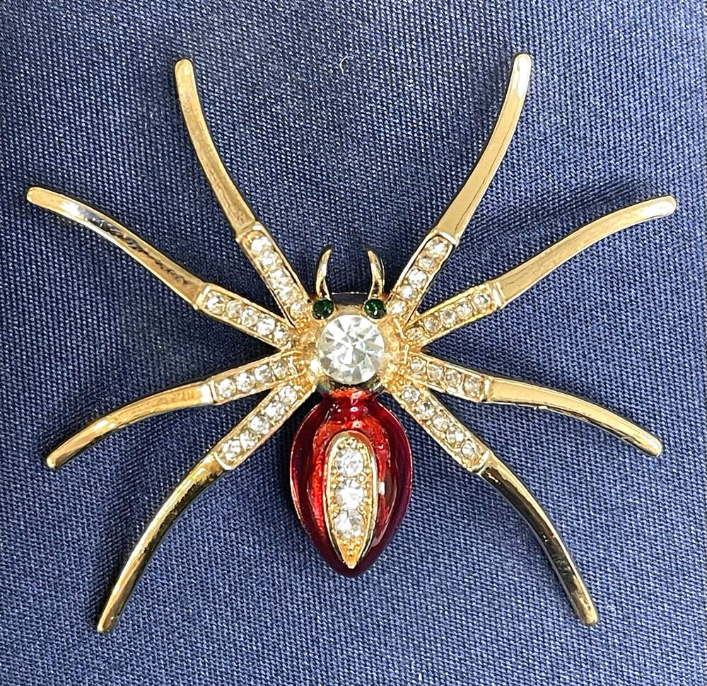 NWOT Red Enamel Spider Insect Brooch Pin Gold Tone Rhinestone Costume Jewelry